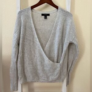 Forever 21 Heather Gray Deep V-Neck Knit Sweater